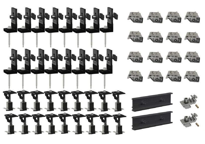 Tin Roof Kit 8 x Panel 30-46mm Clamp C5 Screw Black, model CLNKECO058UC5B